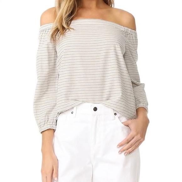Madewell Indigo-Striped Jardin Off-the-Shoulder Peasant Top - Picture 5 of 16